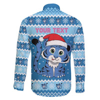 Personalized Blue Tiger Christmas Family Matching Long Sleeve Bodycon Dress and Hawaiian Shirt Kawaii Derpy Tiger Santa Mode - Wonder Print Shop