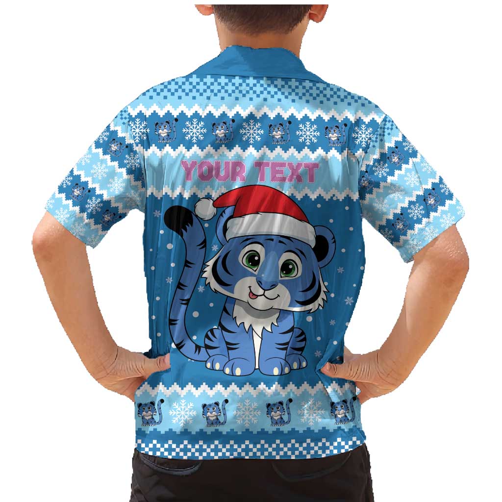Personalized Blue Tiger Christmas Family Matching Mermaid Dress and Hawaiian Shirt Kawaii Derpy Tiger Santa Mode - Wonder Print Shop