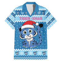 Personalized Blue Tiger Christmas Family Matching Mermaid Dress and Hawaiian Shirt Kawaii Derpy Tiger Santa Mode - Wonder Print Shop