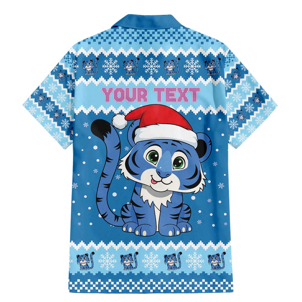 Personalized Blue Tiger Christmas Family Matching Mermaid Dress and Hawaiian Shirt Kawaii Derpy Tiger Santa Mode - Wonder Print Shop