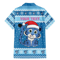 Personalized Blue Tiger Christmas Family Matching Mermaid Dress and Hawaiian Shirt Kawaii Derpy Tiger Santa Mode - Wonder Print Shop