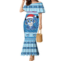 Personalized Blue Tiger Christmas Family Matching Mermaid Dress and Hawaiian Shirt Kawaii Derpy Tiger Santa Mode - Wonder Print Shop