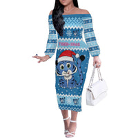 Personalized Blue Tiger Christmas Family Matching Off The Shoulder Long Sleeve Dress and Hawaiian Shirt Kawaii Derpy Tiger Santa Mode - Wonder Print Shop