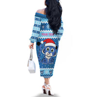 Personalized Blue Tiger Christmas Family Matching Off The Shoulder Long Sleeve Dress and Hawaiian Shirt Kawaii Derpy Tiger Santa Mode - Wonder Print Shop