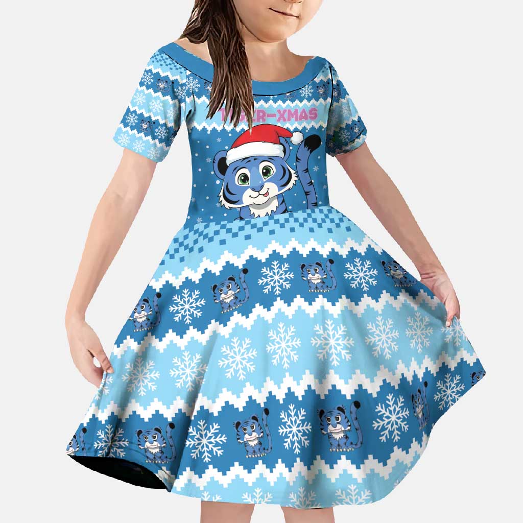 Personalized Blue Tiger Christmas Family Matching Off Shoulder Maxi Dress and Hawaiian Shirt Kawaii Derpy Tiger Santa Mode - Wonder Print Shop