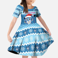 Personalized Blue Tiger Christmas Family Matching Off Shoulder Maxi Dress and Hawaiian Shirt Kawaii Derpy Tiger Santa Mode - Wonder Print Shop