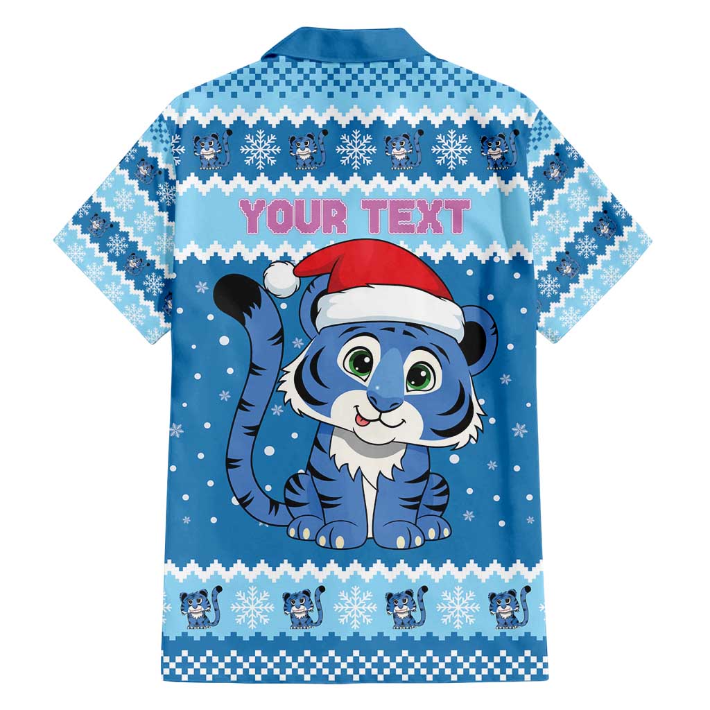 Personalized Blue Tiger Christmas Family Matching Off Shoulder Maxi Dress and Hawaiian Shirt Kawaii Derpy Tiger Santa Mode - Wonder Print Shop