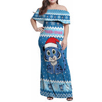 Personalized Blue Tiger Christmas Family Matching Off Shoulder Maxi Dress and Hawaiian Shirt Kawaii Derpy Tiger Santa Mode - Wonder Print Shop