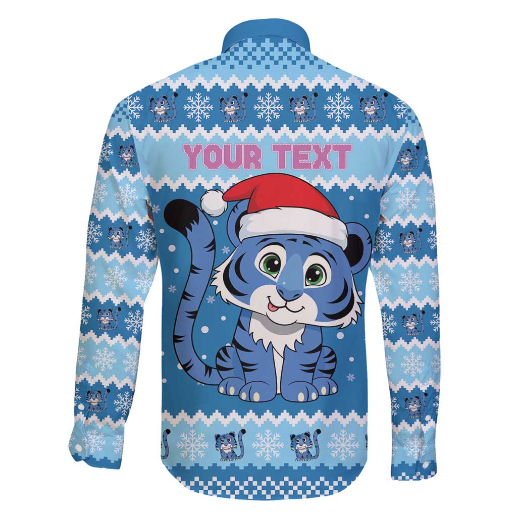 Personalized Blue Tiger Christmas Family Matching Off Shoulder Short Dress and Hawaiian Shirt Kawaii Derpy Tiger Santa Mode - Wonder Print Shop