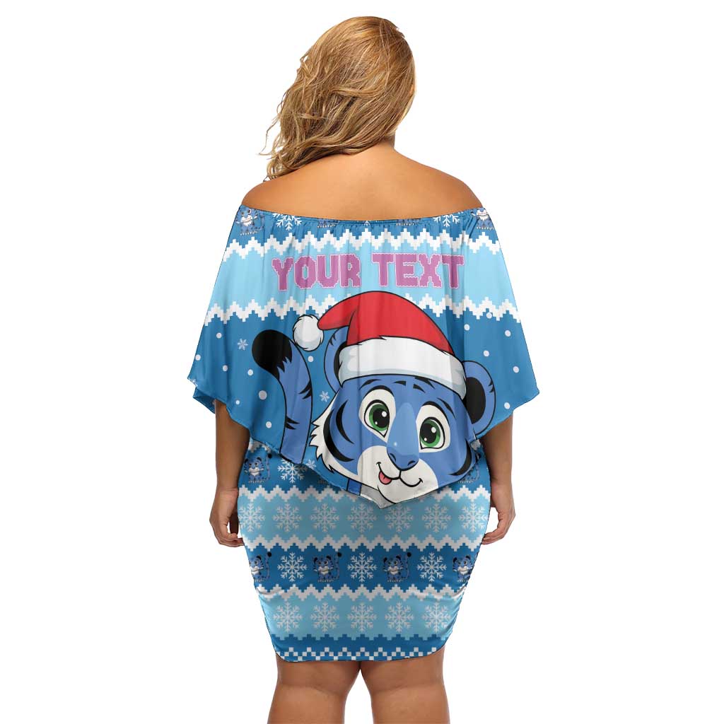 Personalized Blue Tiger Christmas Family Matching Off Shoulder Short Dress and Hawaiian Shirt Kawaii Derpy Tiger Santa Mode - Wonder Print Shop