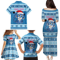 Personalized Blue Tiger Christmas Family Matching Puletasi and Hawaiian Shirt Kawaii Derpy Tiger Santa Mode - Wonder Print Shop