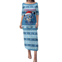 Personalized Blue Tiger Christmas Family Matching Puletasi and Hawaiian Shirt Kawaii Derpy Tiger Santa Mode - Wonder Print Shop