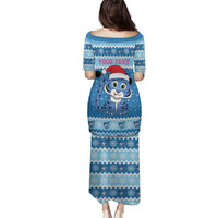 Personalized Blue Tiger Christmas Family Matching Puletasi and Hawaiian Shirt Kawaii Derpy Tiger Santa Mode - Wonder Print Shop