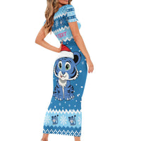 Personalized Blue Tiger Christmas Family Matching Short Sleeve Bodycon Dress and Hawaiian Shirt Kawaii Derpy Tiger Santa Mode - Wonder Print Shop