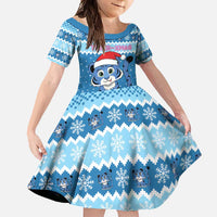 Personalized Blue Tiger Christmas Family Matching Summer Maxi Dress and Hawaiian Shirt Kawaii Derpy Tiger Santa Mode - Wonder Print Shop