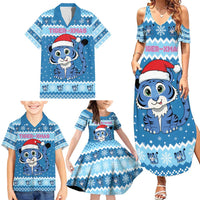 Personalized Blue Tiger Christmas Family Matching Summer Maxi Dress and Hawaiian Shirt Kawaii Derpy Tiger Santa Mode - Wonder Print Shop