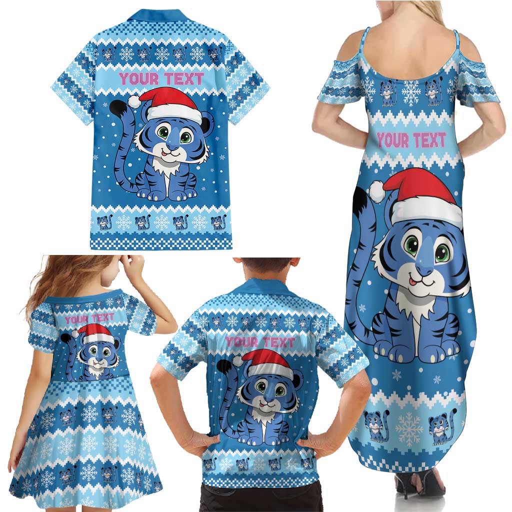 Personalized Blue Tiger Christmas Family Matching Summer Maxi Dress and Hawaiian Shirt Kawaii Derpy Tiger Santa Mode - Wonder Print Shop