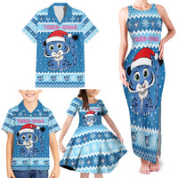 Personalized Blue Tiger Christmas Family Matching Tank Maxi Dress and Hawaiian Shirt Kawaii Derpy Tiger Santa Mode - Wonder Print Shop