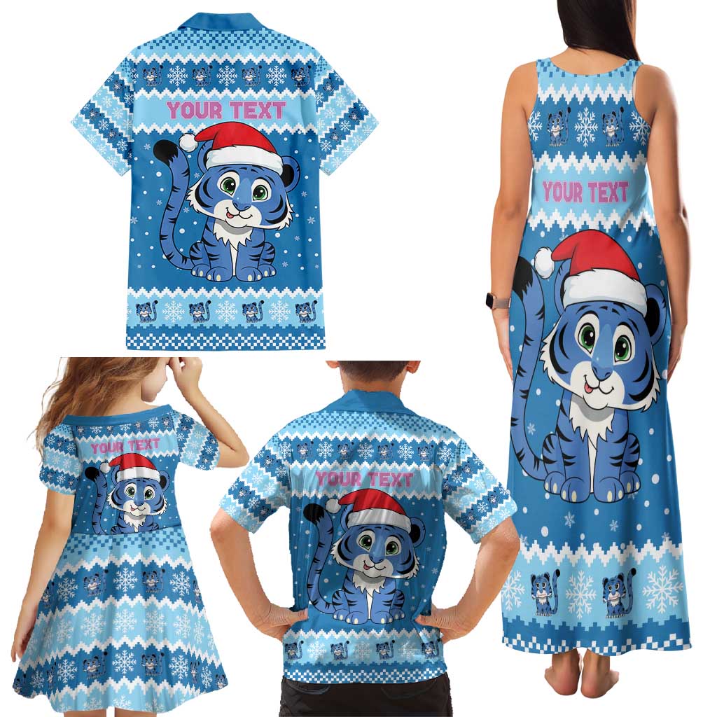 Personalized Blue Tiger Christmas Family Matching Tank Maxi Dress and Hawaiian Shirt Kawaii Derpy Tiger Santa Mode - Wonder Print Shop