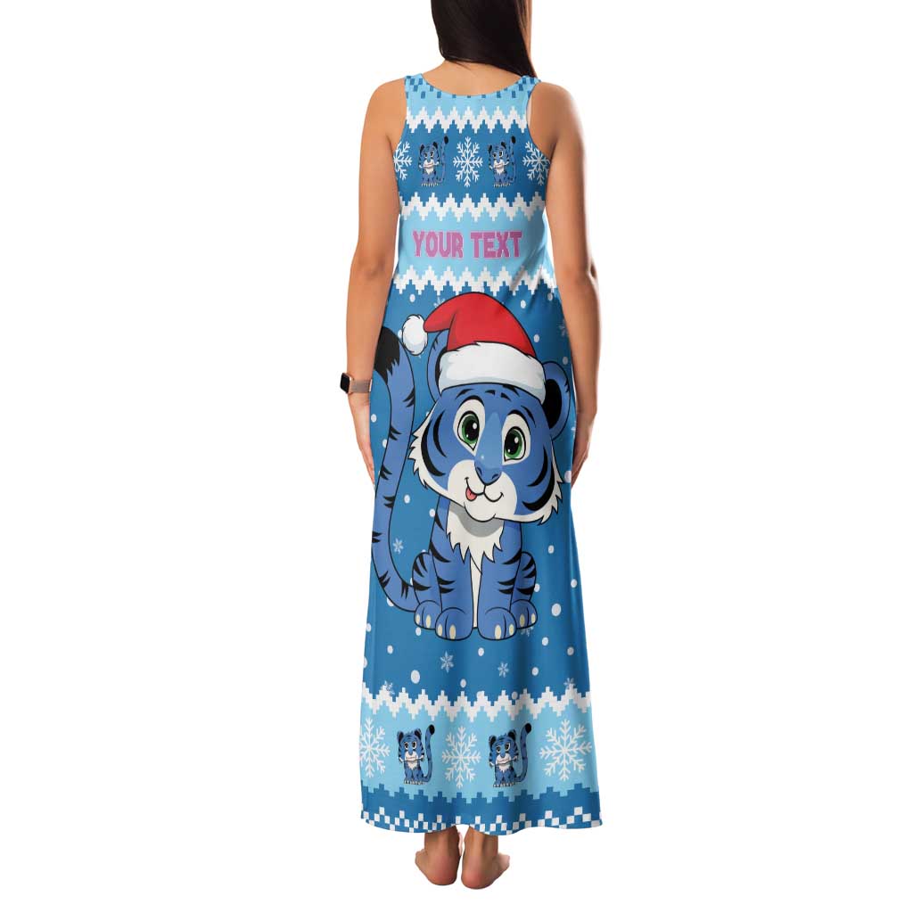 Personalized Blue Tiger Christmas Family Matching Tank Maxi Dress and Hawaiian Shirt Kawaii Derpy Tiger Santa Mode - Wonder Print Shop