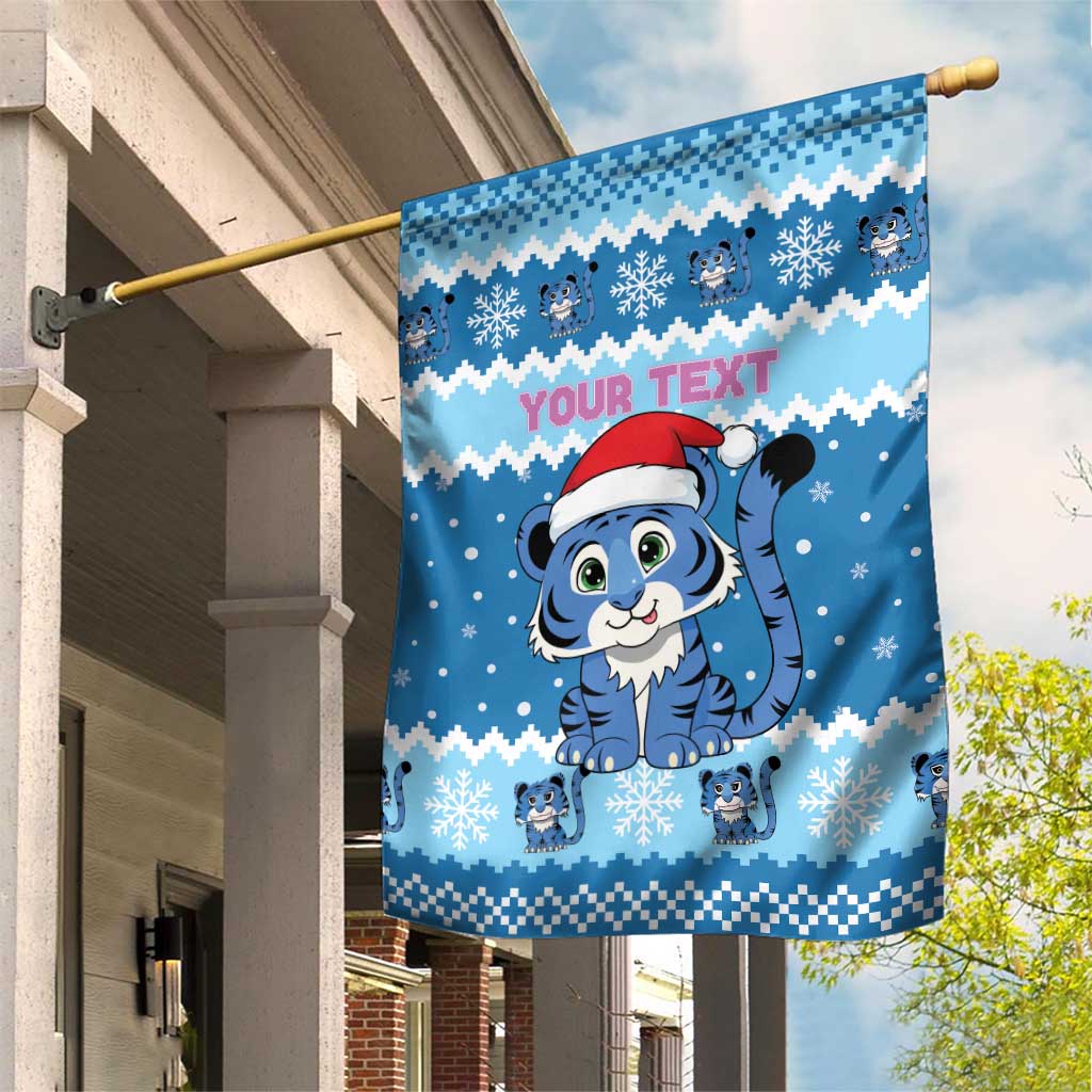 Personalized Blue Tiger Christmas Garden Flag Kawaii Derpy Tiger Santa Mode - Wonder Print Shop