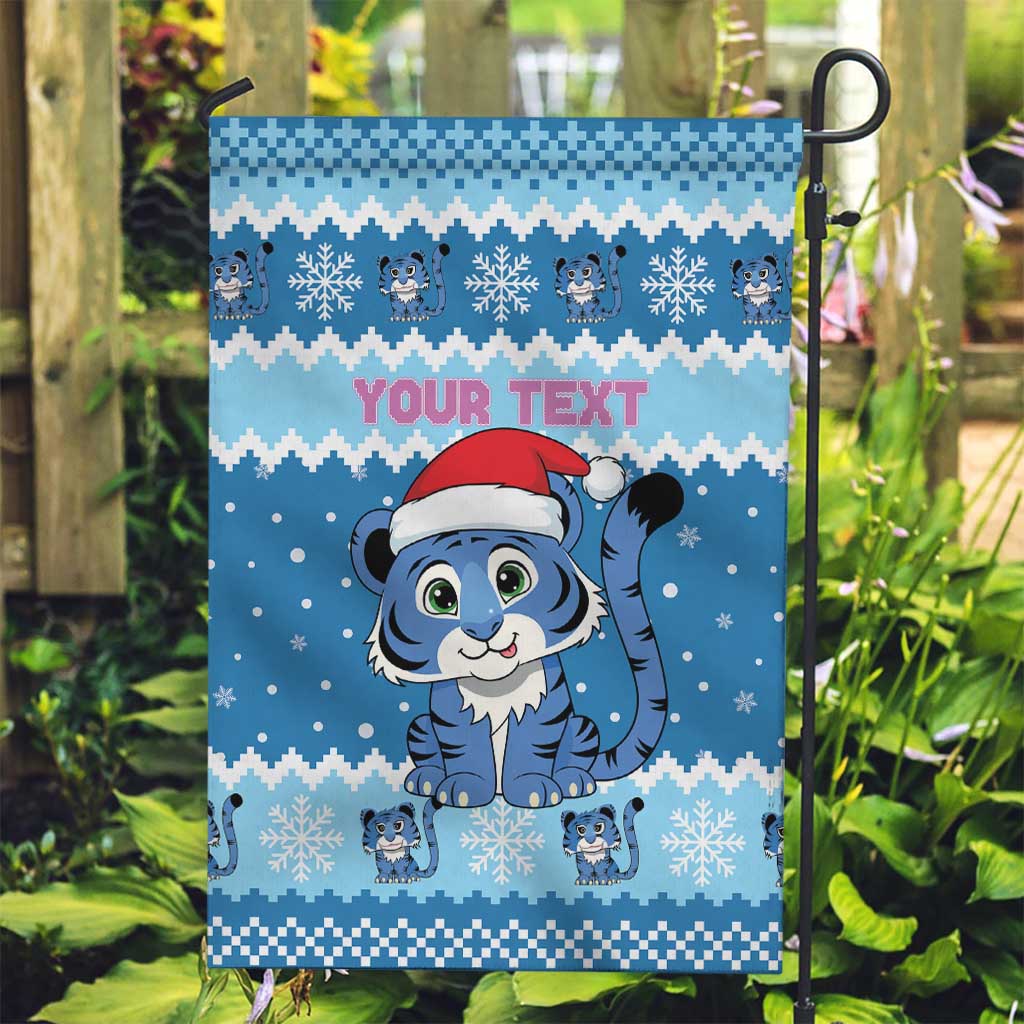 Personalized Blue Tiger Christmas Garden Flag Kawaii Derpy Tiger Santa Mode - Wonder Print Shop