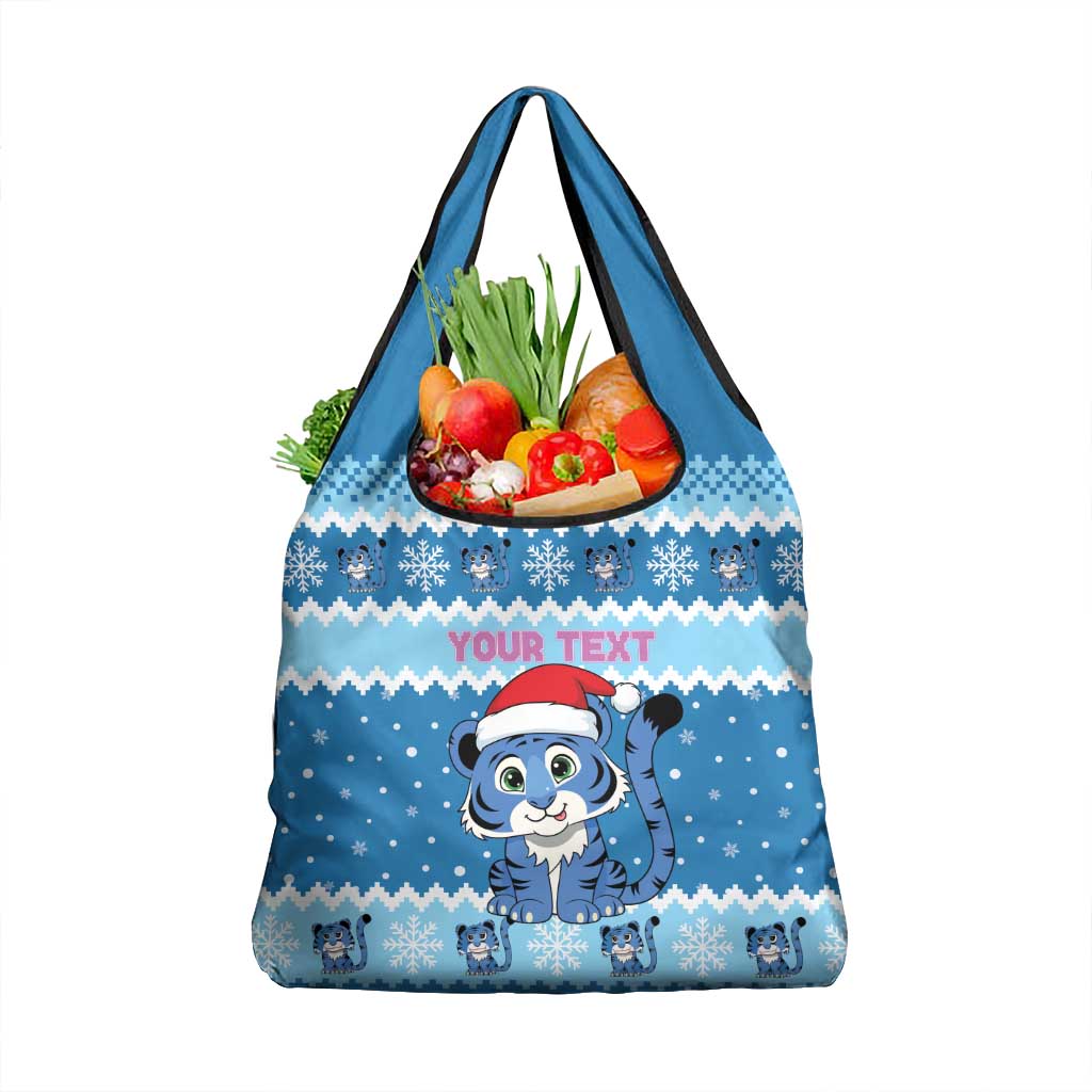 Personalized Blue Tiger Christmas Grocery Bag Kawaii Derpy Tiger Santa Mode - Wonder Print Shop