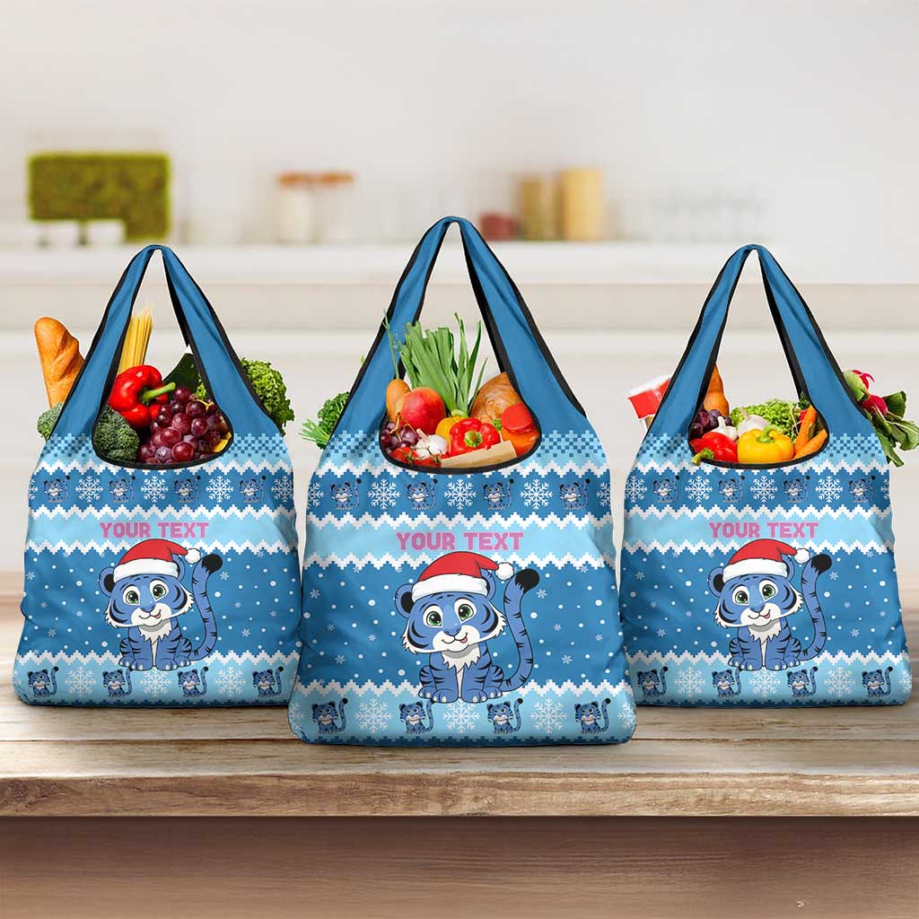 Personalized Blue Tiger Christmas Grocery Bag Kawaii Derpy Tiger Santa Mode - Wonder Print Shop
