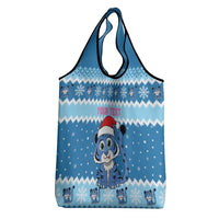 Personalized Blue Tiger Christmas Grocery Bag Kawaii Derpy Tiger Santa Mode - Wonder Print Shop