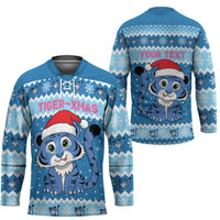 Personalized Blue Tiger Christmas Hockey Jersey Kawaii Derpy Tiger Santa Mode - Wonder Print Shop