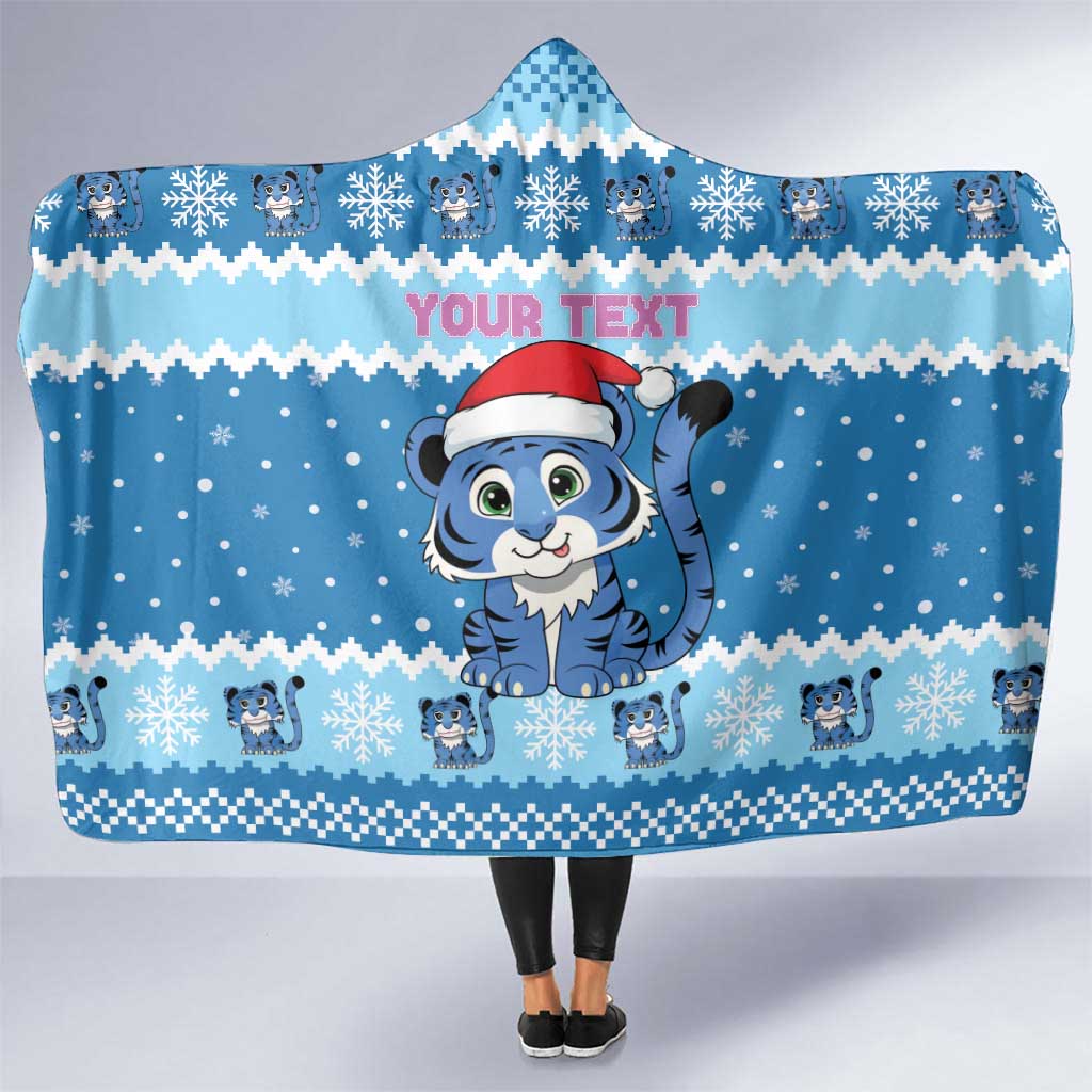 Personalized Blue Tiger Christmas Hooded Blanket Kawaii Derpy Tiger Santa Mode - Wonder Print Shop