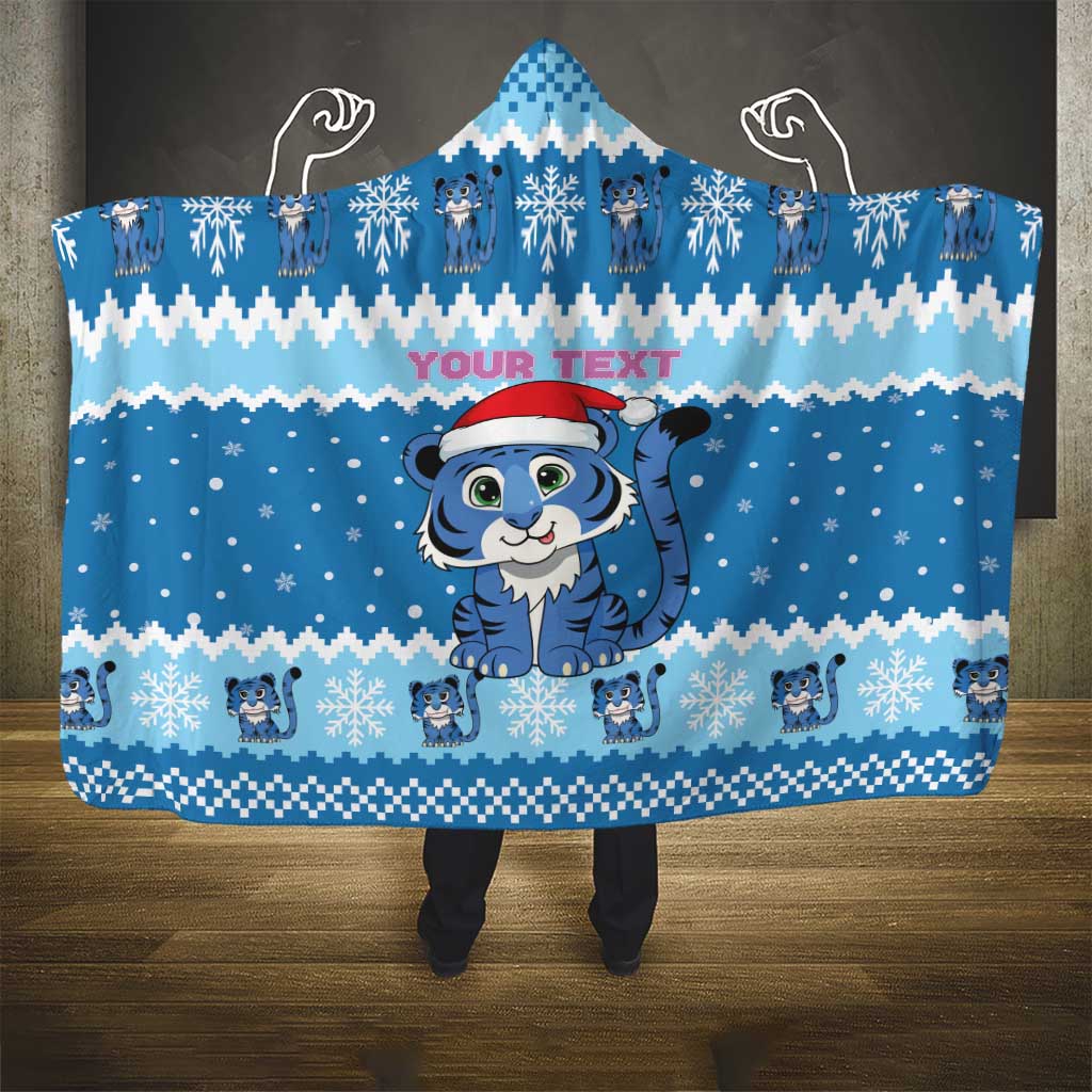 Personalized Blue Tiger Christmas Hooded Blanket Kawaii Derpy Tiger Santa Mode - Wonder Print Shop