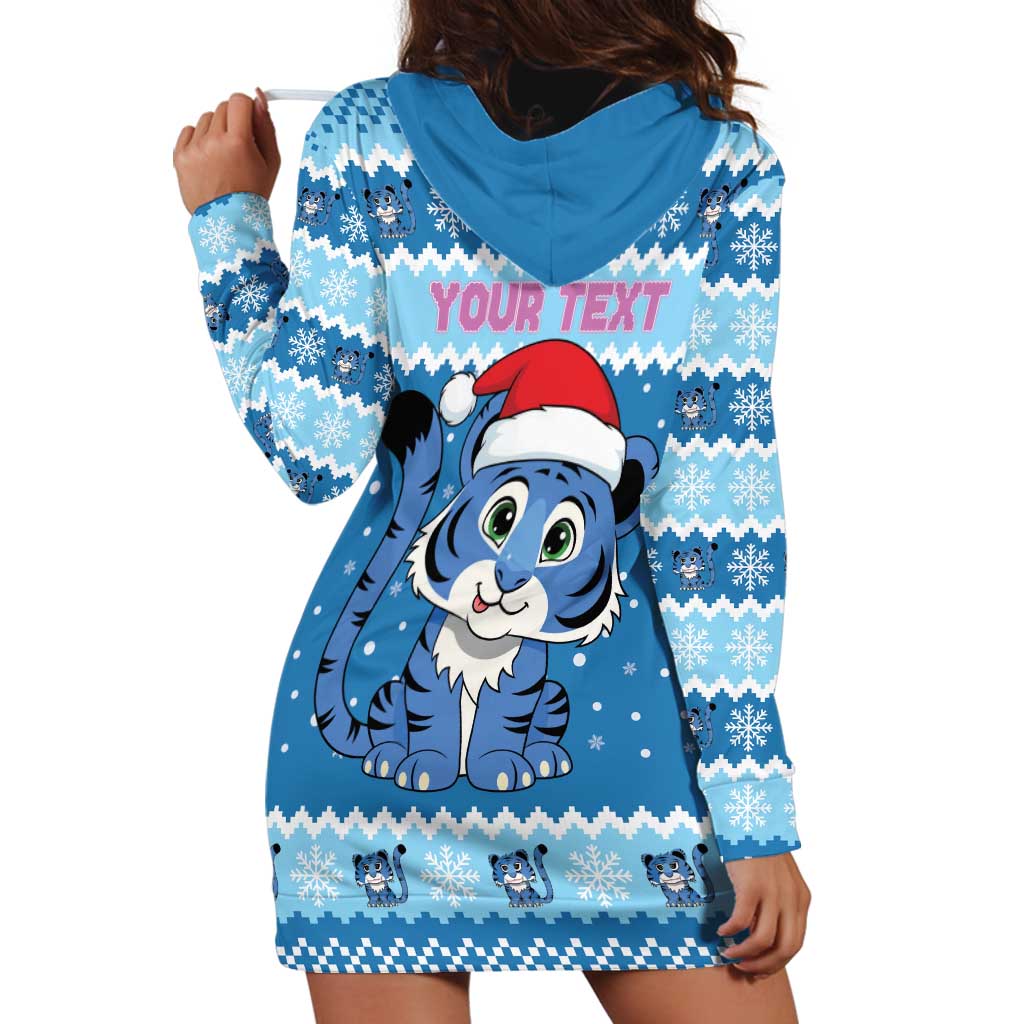 Personalized Blue Tiger Christmas Hoodie Dress Kawaii Derpy Tiger Santa Mode - Wonder Print Shop
