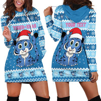 Personalized Blue Tiger Christmas Hoodie Dress Kawaii Derpy Tiger Santa Mode - Wonder Print Shop