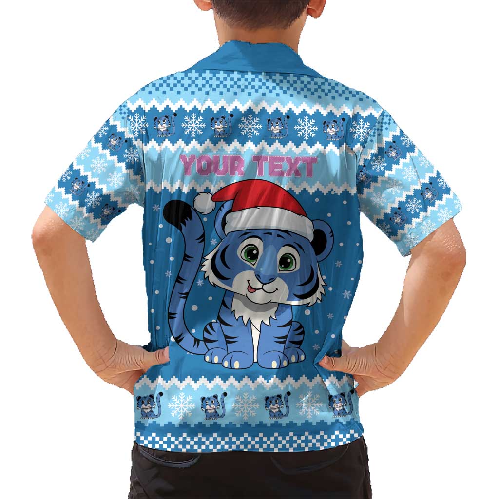 Personalized Blue Tiger Christmas Kid Hawaiian Shirt Kawaii Derpy Tiger Santa Mode - Wonder Print Shop