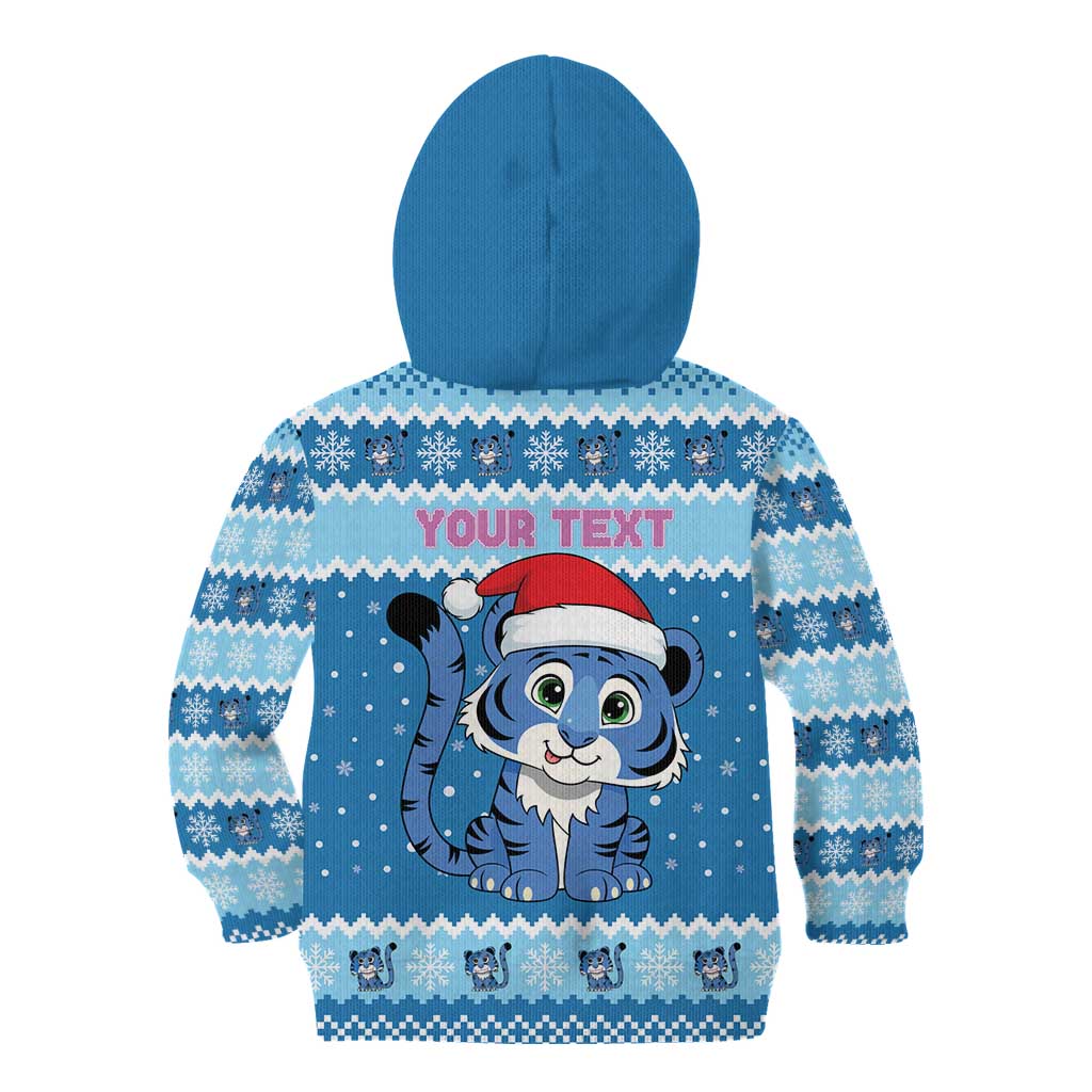 Personalized Blue Tiger Christmas Kid Hoodie Kawaii Derpy Tiger Santa Mode - Wonder Print Shop