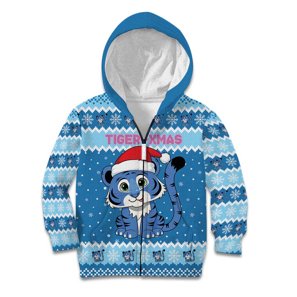 Personalized Blue Tiger Christmas Kid Hoodie Kawaii Derpy Tiger Santa Mode - Wonder Print Shop