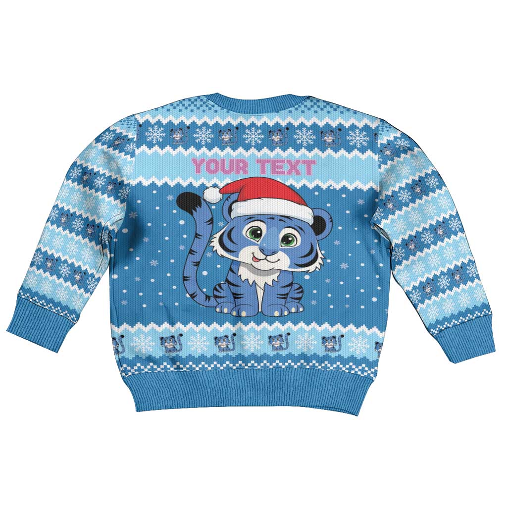 Personalized Blue Tiger Christmas Kid Ugly Christmas Sweater Kawaii Derpy Tiger Santa Mode - Wonder Print Shop