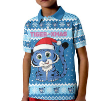 Personalized Blue Tiger Christmas Kid Polo Shirt Kawaii Derpy Tiger Santa Mode - Wonder Print Shop