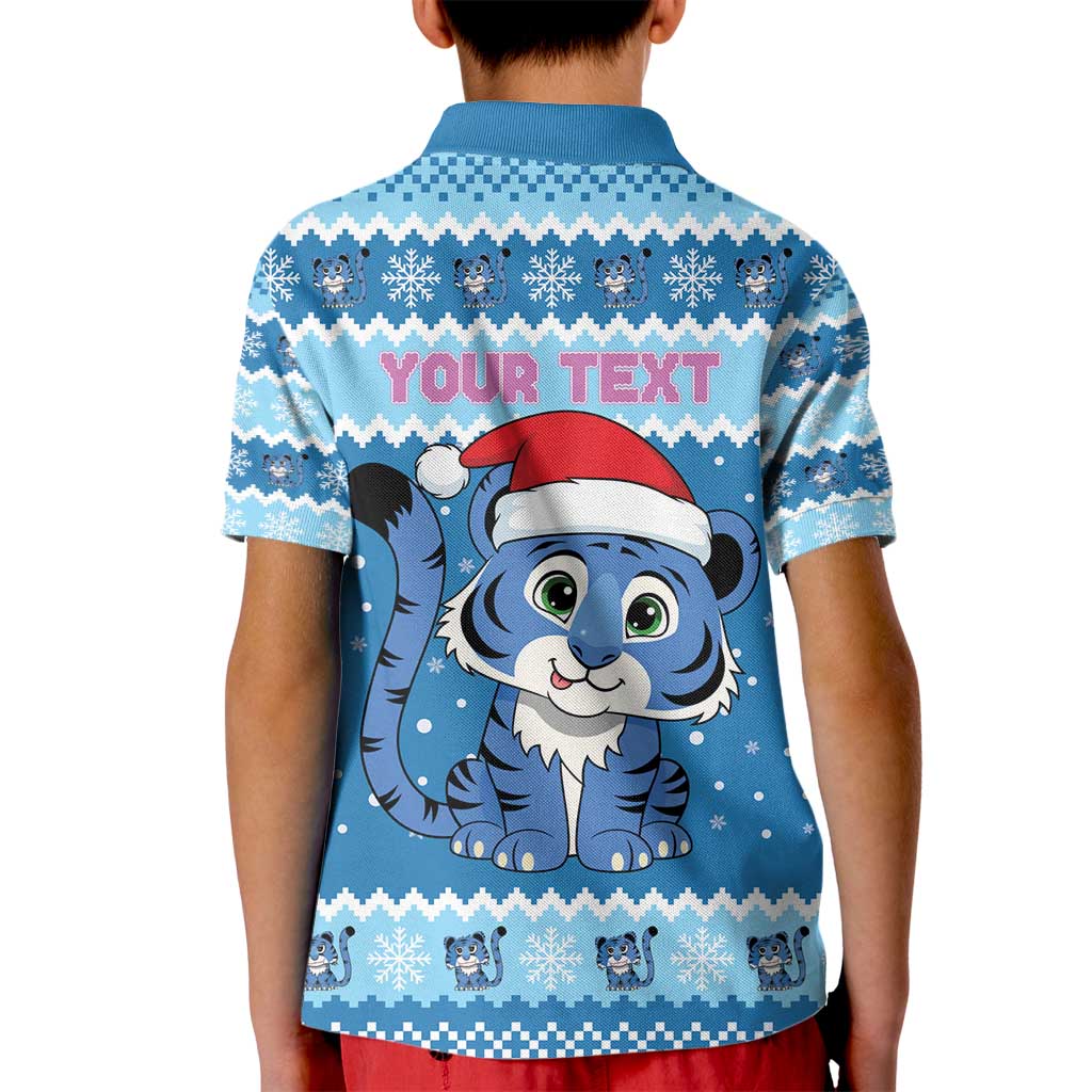Personalized Blue Tiger Christmas Kid Polo Shirt Kawaii Derpy Tiger Santa Mode - Wonder Print Shop