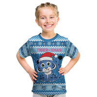 Personalized Blue Tiger Christmas Kid T Shirt Kawaii Derpy Tiger Santa Mode - Wonder Print Shop