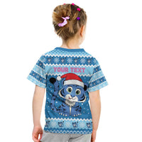 Personalized Blue Tiger Christmas Kid T Shirt Kawaii Derpy Tiger Santa Mode - Wonder Print Shop