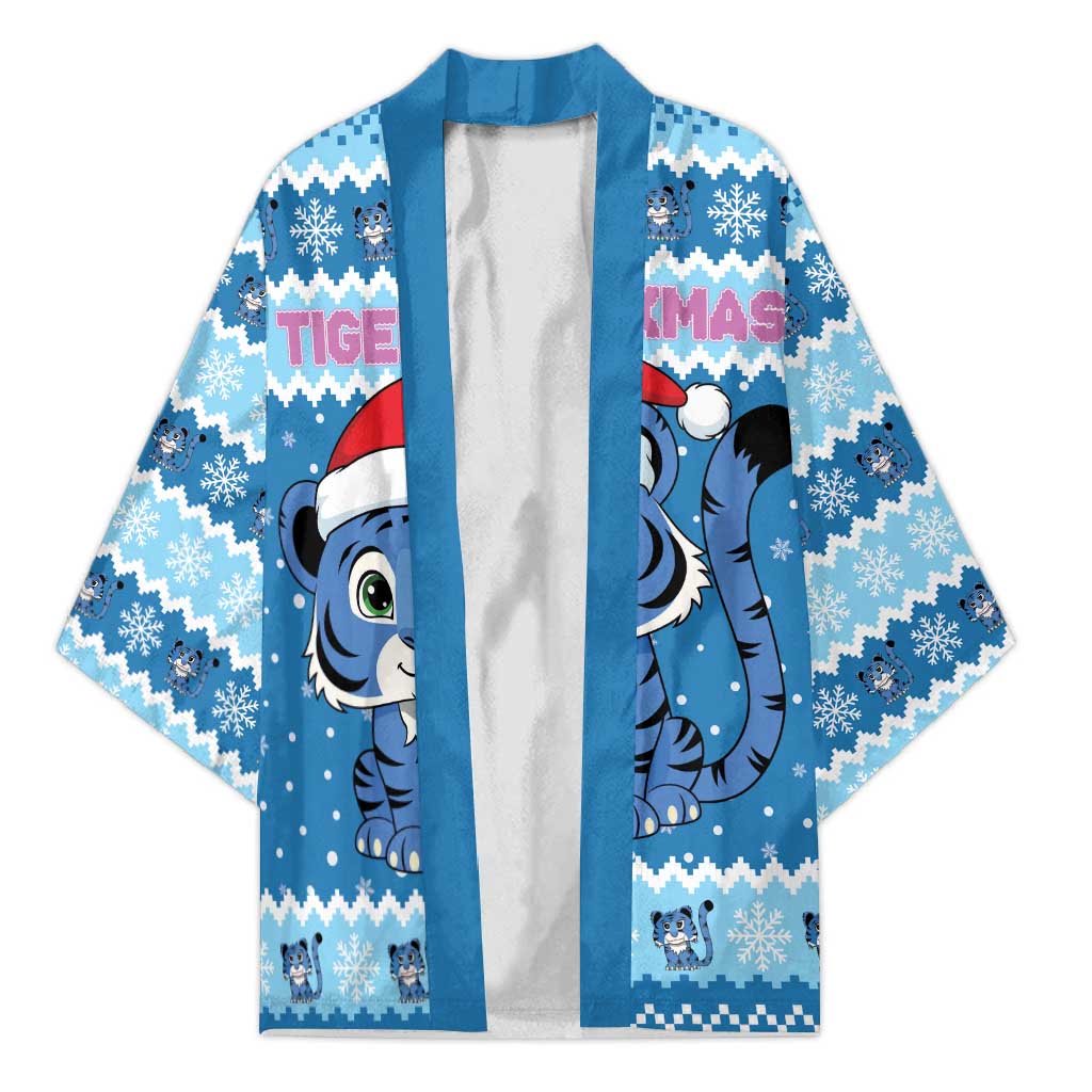 Personalized Blue Tiger Christmas Kimono Kawaii Derpy Tiger Santa Mode - Wonder Print Shop
