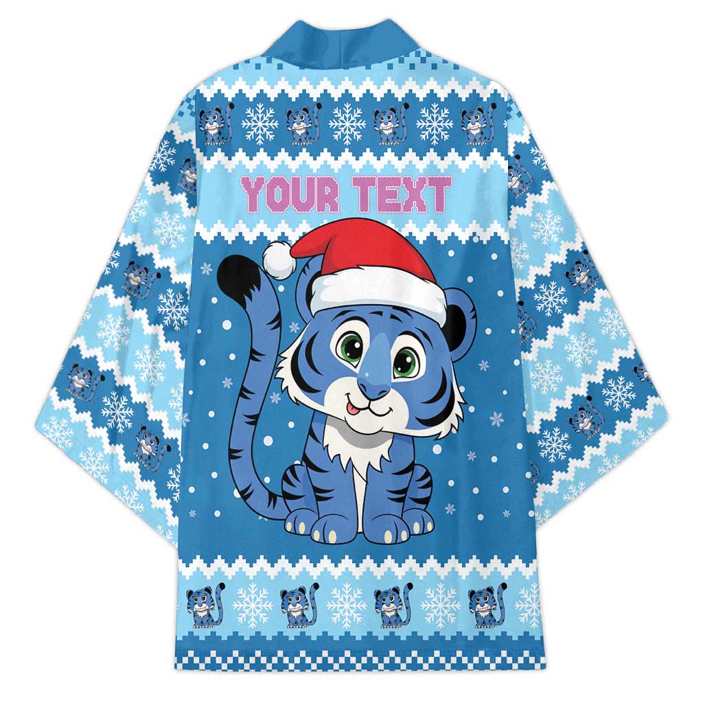 Personalized Blue Tiger Christmas Kimono Kawaii Derpy Tiger Santa Mode - Wonder Print Shop