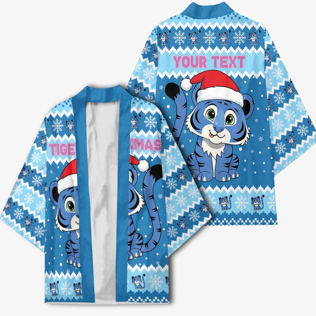 Personalized Blue Tiger Christmas Kimono Kawaii Derpy Tiger Santa Mode - Wonder Print Shop