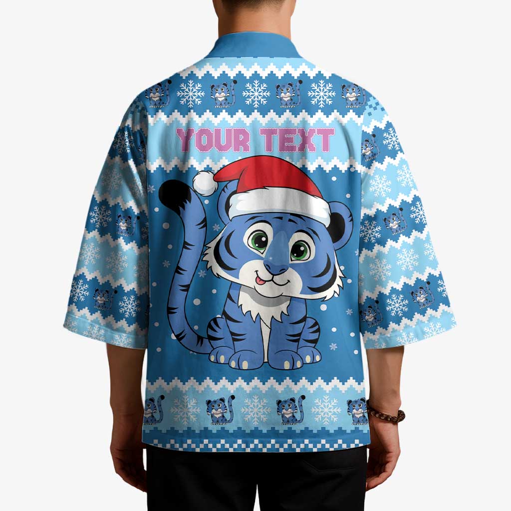 Personalized Blue Tiger Christmas Kimono Kawaii Derpy Tiger Santa Mode - Wonder Print Shop