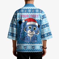 Personalized Blue Tiger Christmas Kimono Kawaii Derpy Tiger Santa Mode - Wonder Print Shop