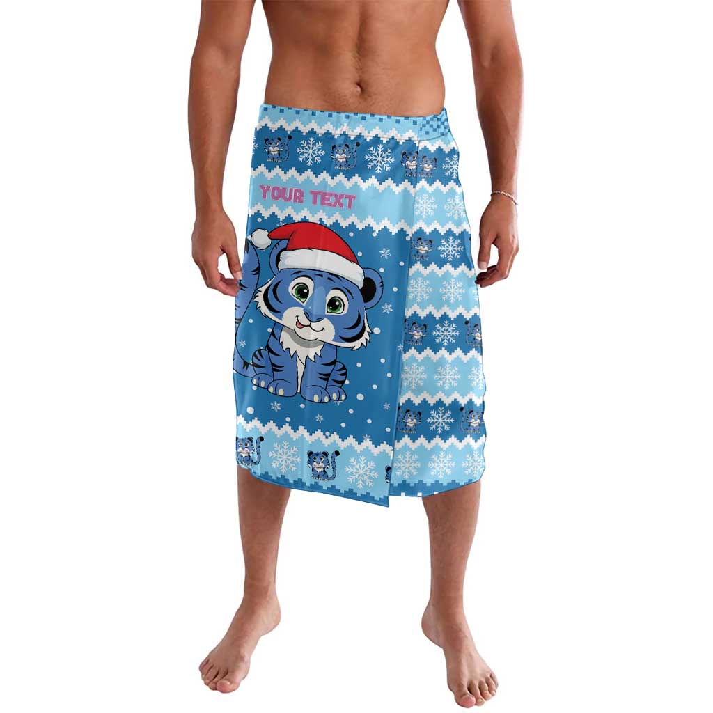 Personalized Blue Tiger Christmas Lavalava Kawaii Derpy Tiger Santa Mode - Wonder Print Shop