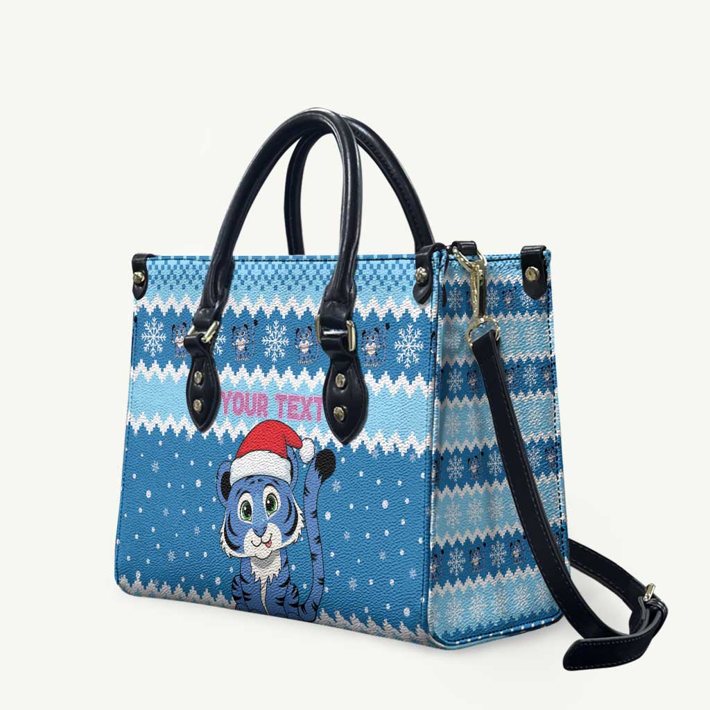 Personalized Blue Tiger Christmas Leather Bag Kawaii Derpy Tiger Santa Mode - Wonder Print Shop