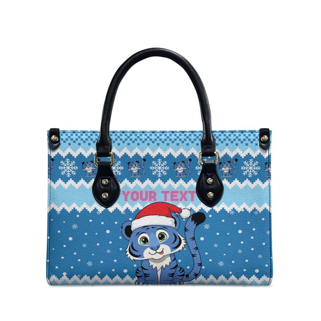 Personalized Blue Tiger Christmas Leather Bag Kawaii Derpy Tiger Santa Mode - Wonder Print Shop